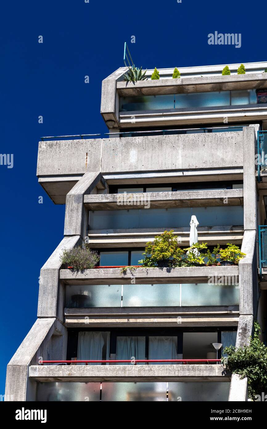 Exterior detail of Alexandra Road Estate brutalist building, London, UK Stock Photo