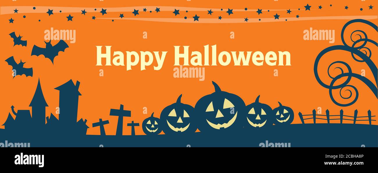 Happy Halloween holiday banner illustration design text outline Stock Vector