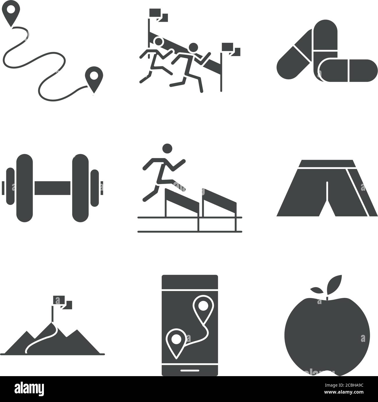 running sport race track flag finish apple barbell medicine line icons ...