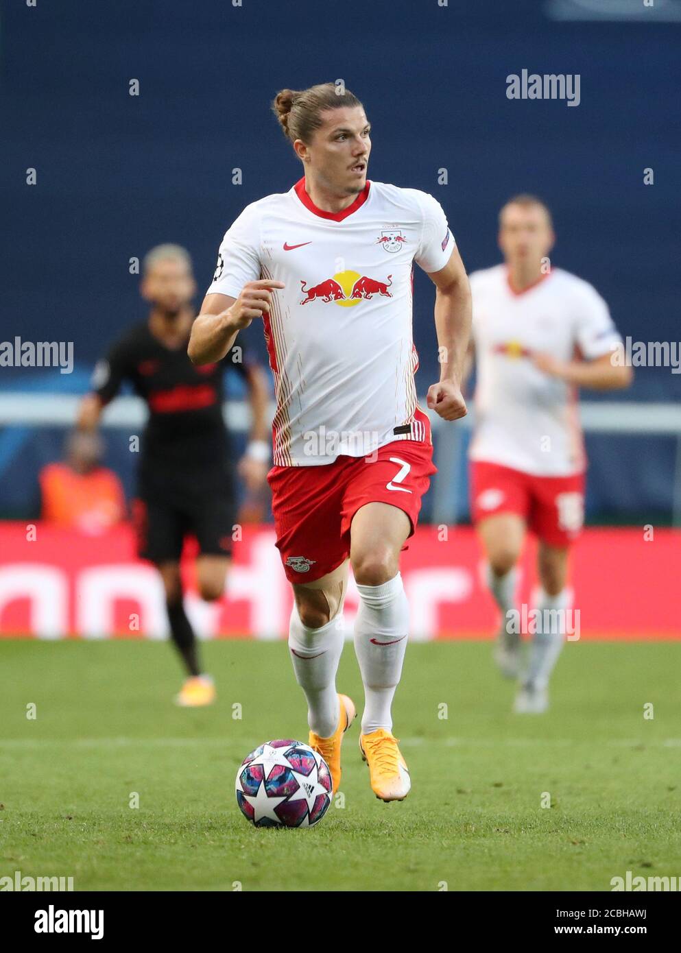 Lissabon, 13.08.2020, Estadio Jose Alvalade, Fussball, UEFA Champions League,  Viertelfinale , RB Leipzig vs. Atletico Madrid , Im Bild: Marcel Sabitzer  (7, RB Leipzig) , UEFA regulations prohibit any use of photographs