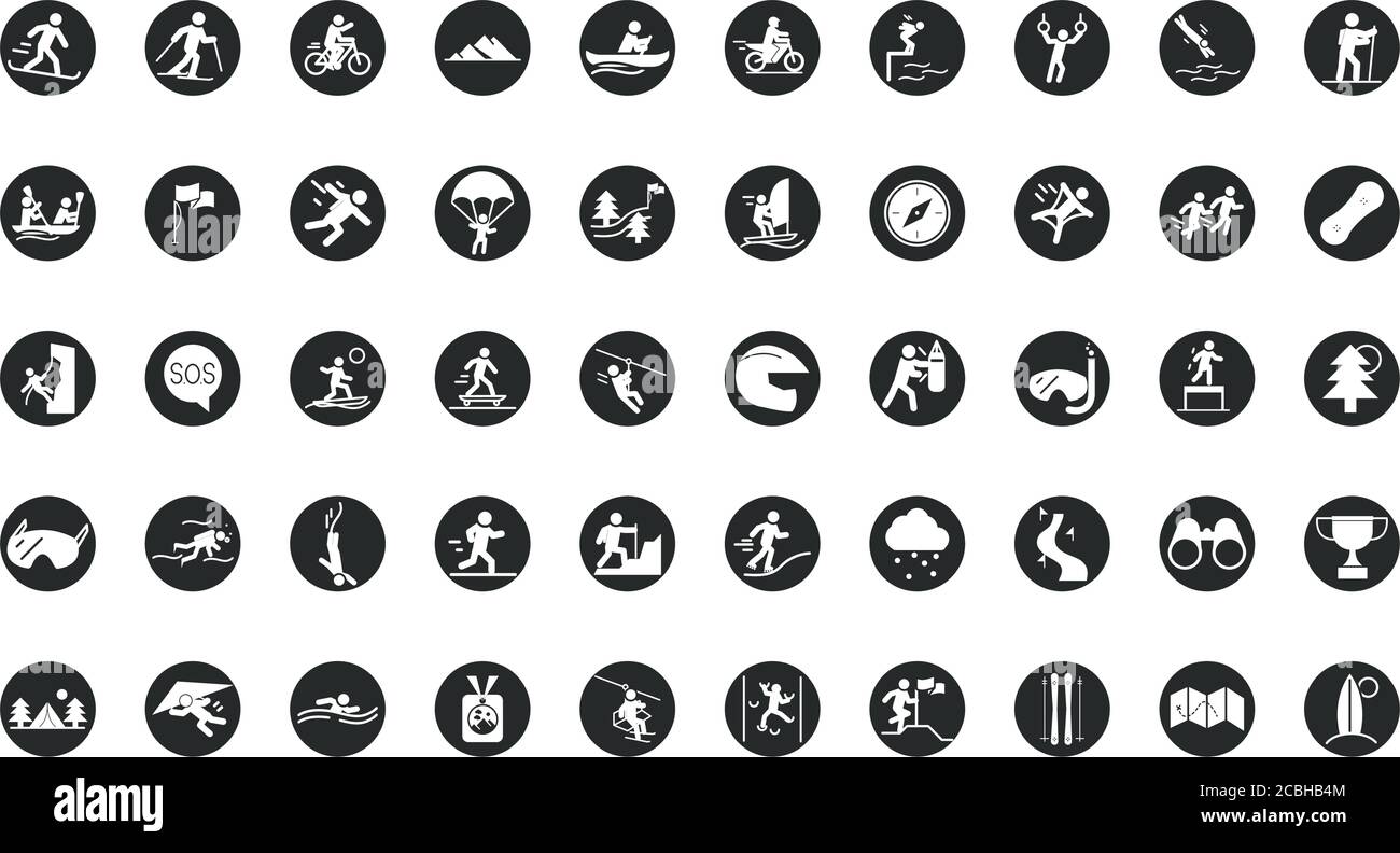 extreme sport active lifestyle block and flat icons set vector ...