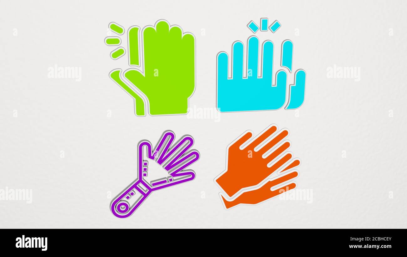 CLAP colorful set of icons - 3D illustration for background and hands ...