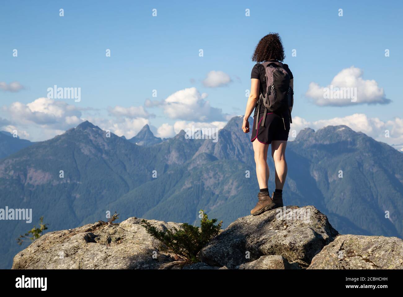 Adventurous Girl Hiking on top of Tin Hat Mountain Stock Photo Alamy
