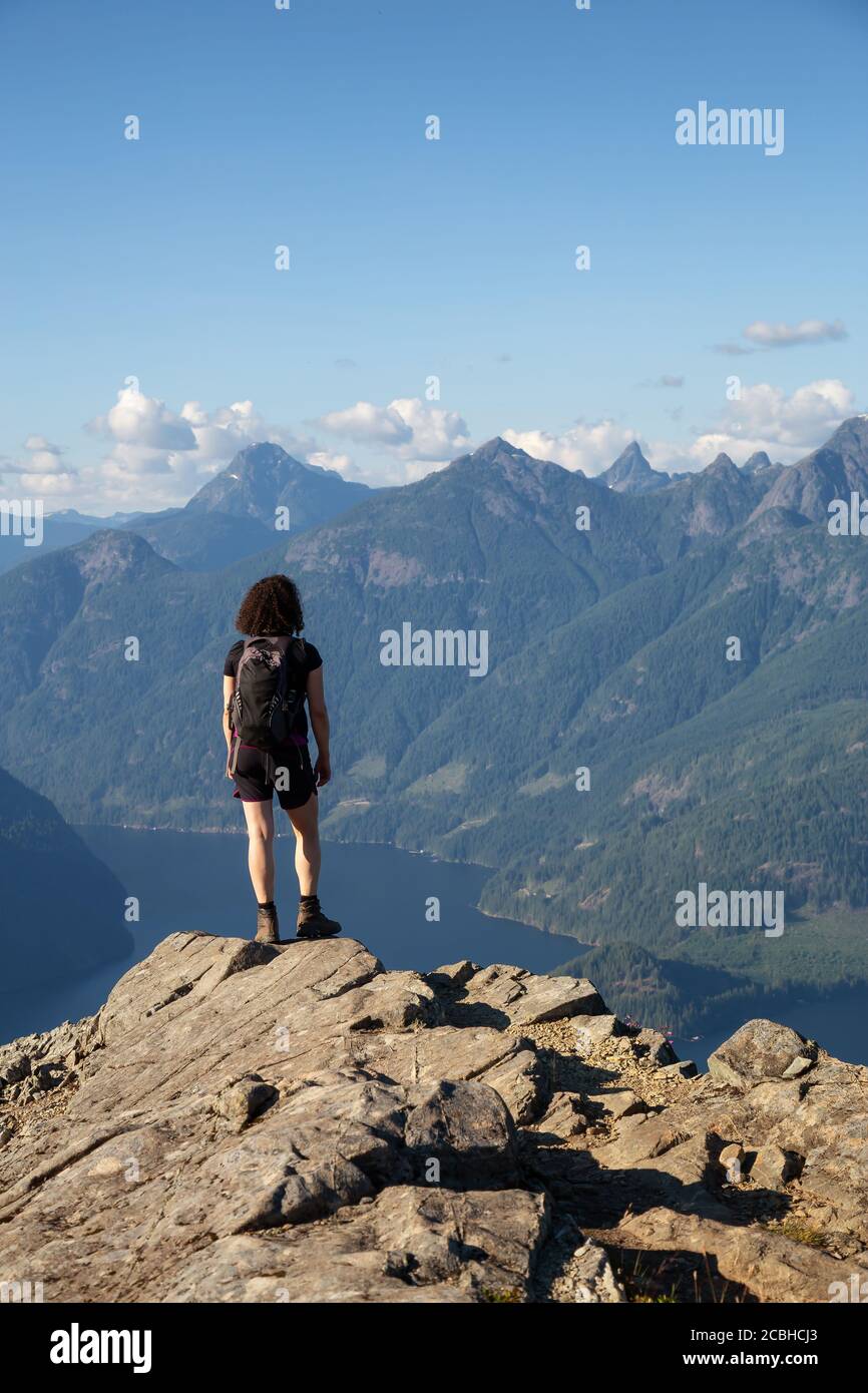 Adventurous Girl Hiking on top of Tin Hat Mountain Stock Photo Alamy