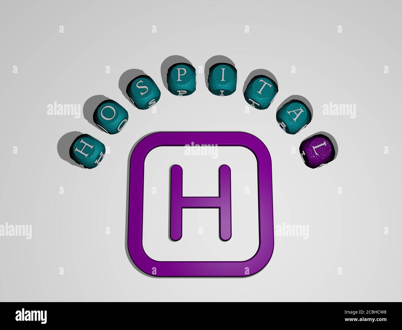 HOSPITAL icon surrounded by the text of individual letters - 3D ...