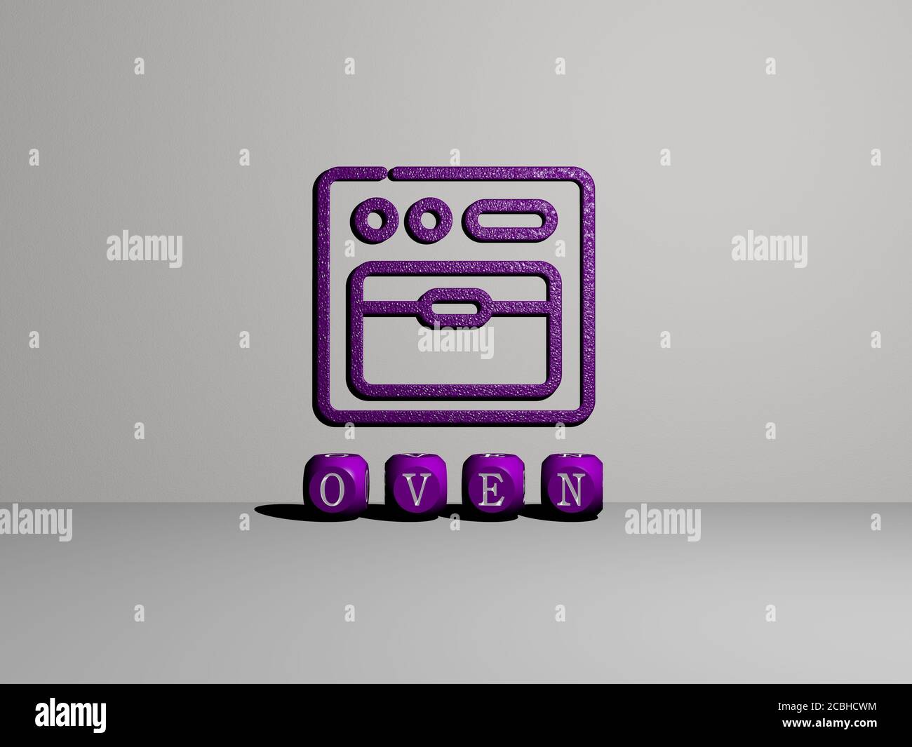 3D illustration of OVEN graphics and text made by metallic dice letters ...