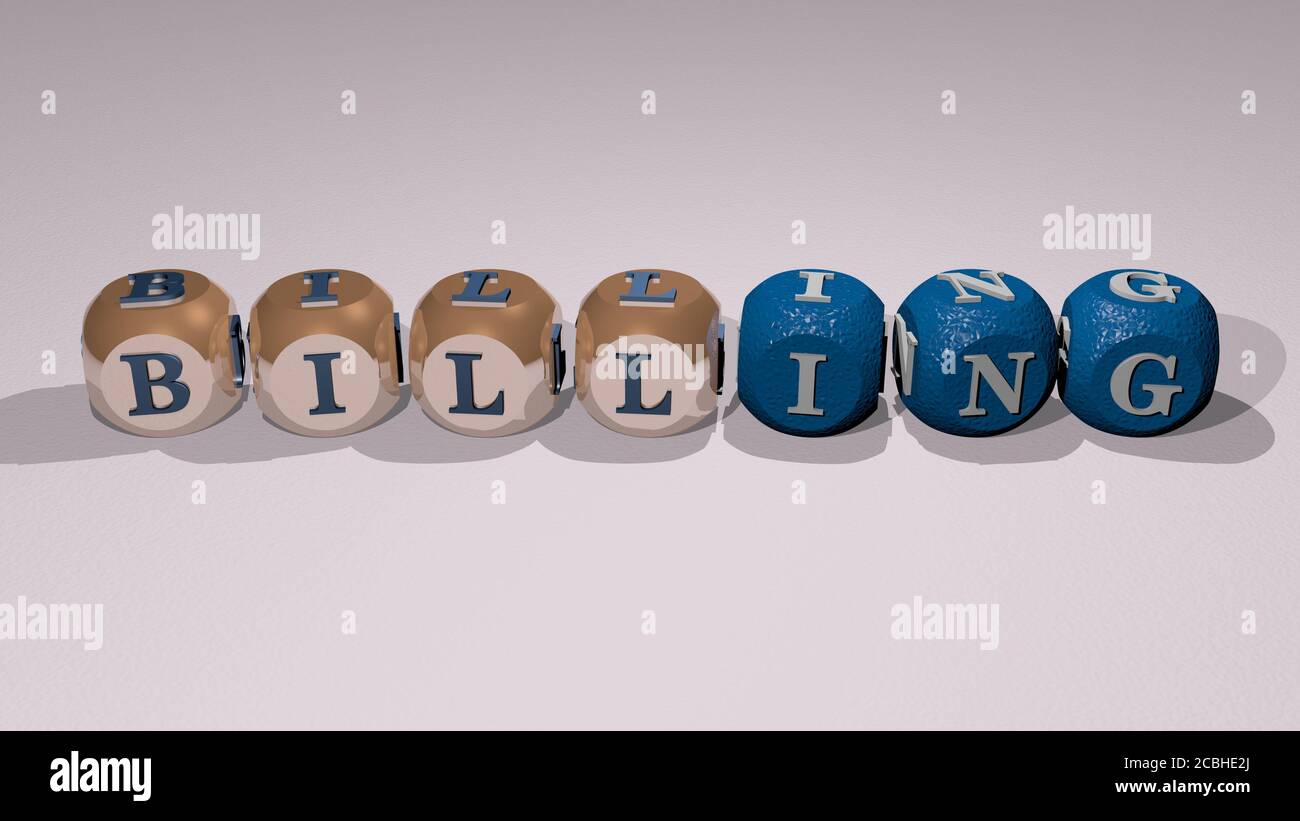 crosswords of BILLING arranged by cubic letters on a mirror floor