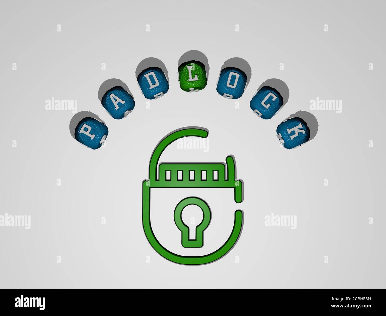 PADLOCK icon surrounded by the text of individual letters - 3D ...