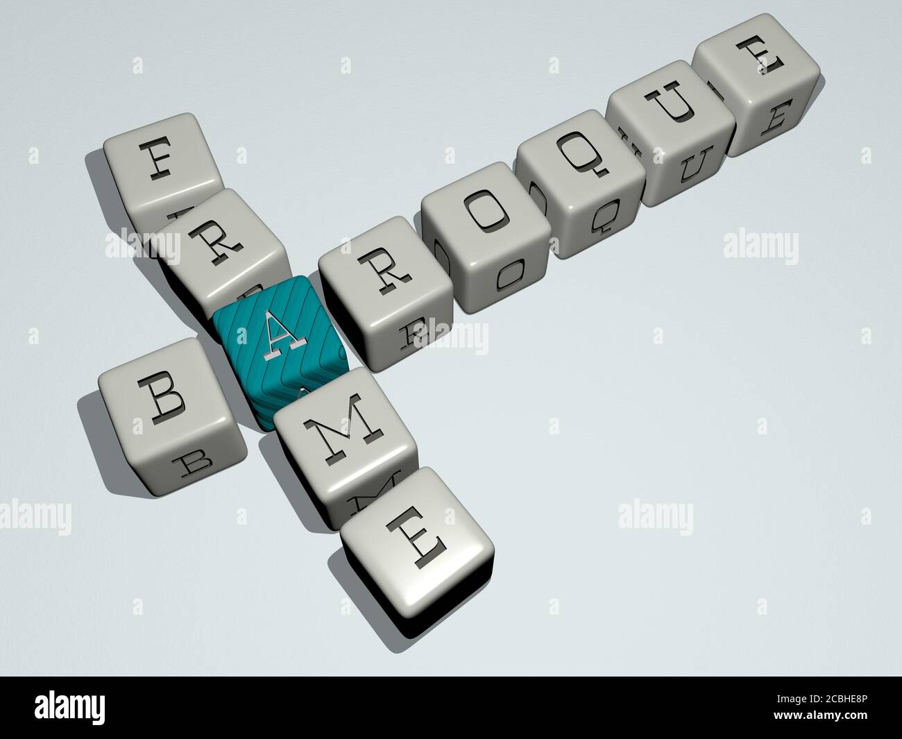 baroque frame crossword by cubic dice letters 3D illustration for