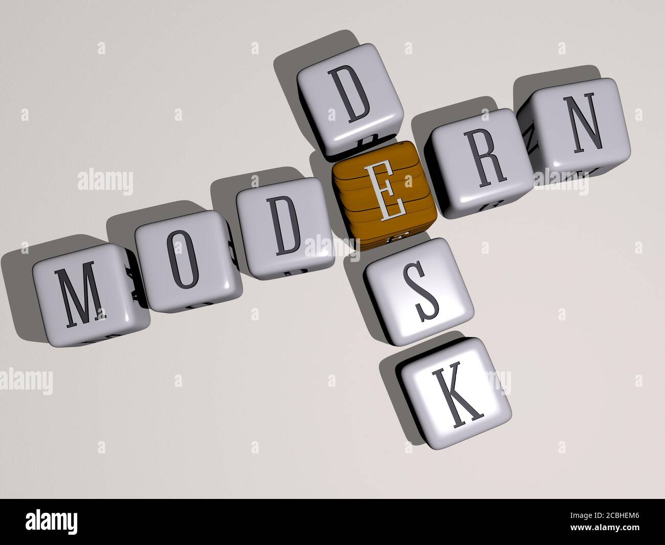 MODERN DESK crossword by cubic dice letters 3D illustration for