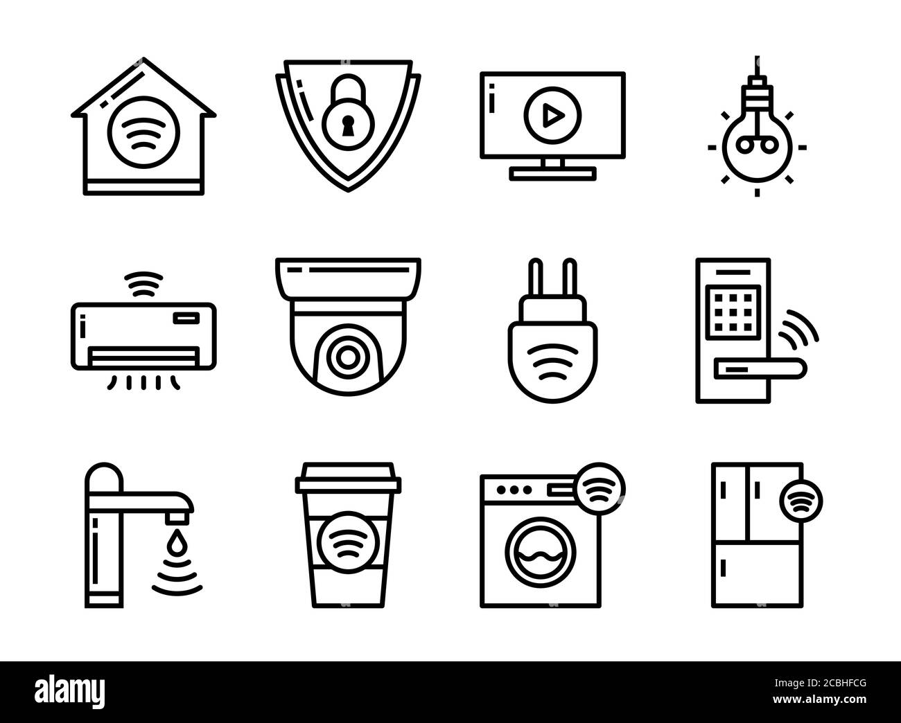 Home smart devices icon set thin line style. Symbols for website, magazine, app and design. Stock Vector