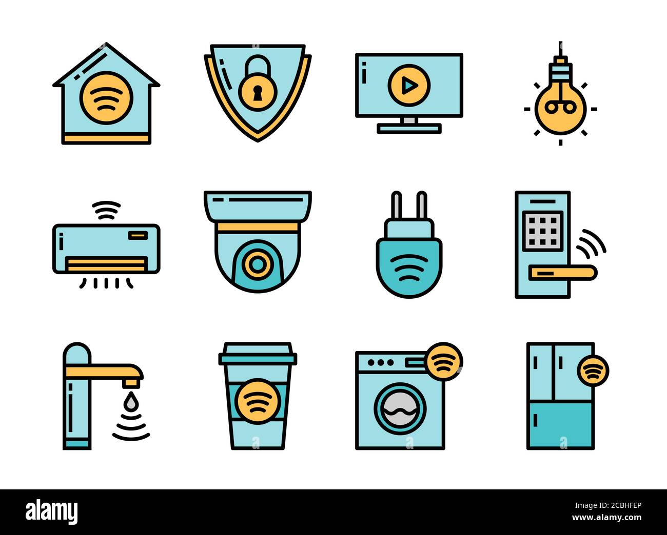 Home smart devices icon set colorline style. Symbols for website, magazine, app and design. Stock Vector