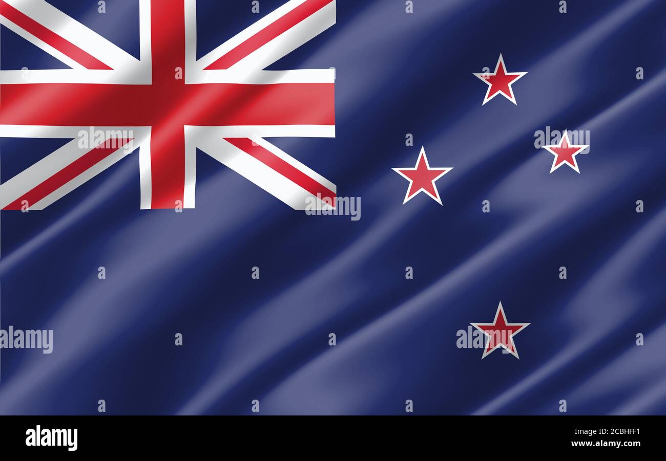 Silk wavy flag of New Zealand graphic. Wavy New Zealander flag 3D illustration. Rippled New Zealand country flag is a symbol of freedom, patriotism an Stock Photo