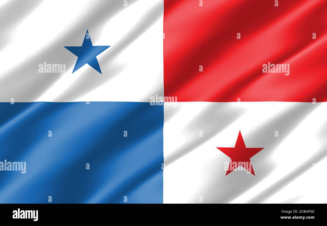 Silk wavy flag of Panama graphic. Wavy Panamanian flag 3D illustration. Rippled Panama country flag is a symbol of freedom, patriotism and independenc Stock Photo