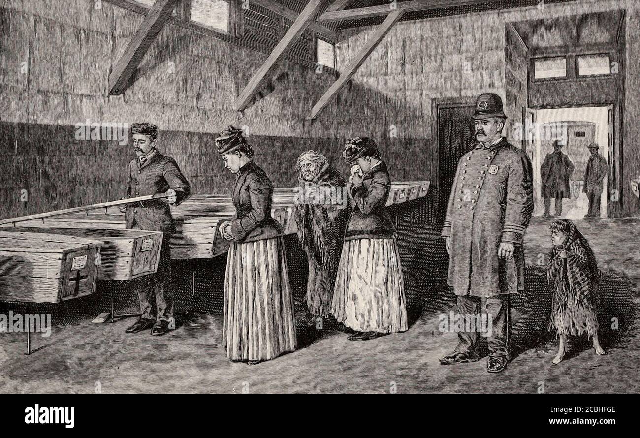 An everyday scene in the Morgue - Identifying the Unknown Dead - New York City, 1892 Stock Photo