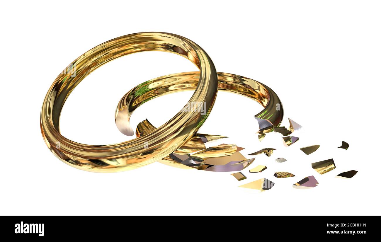 broken ring divorce crisis problems arguing in marriage - 3d rendering Stock Photo