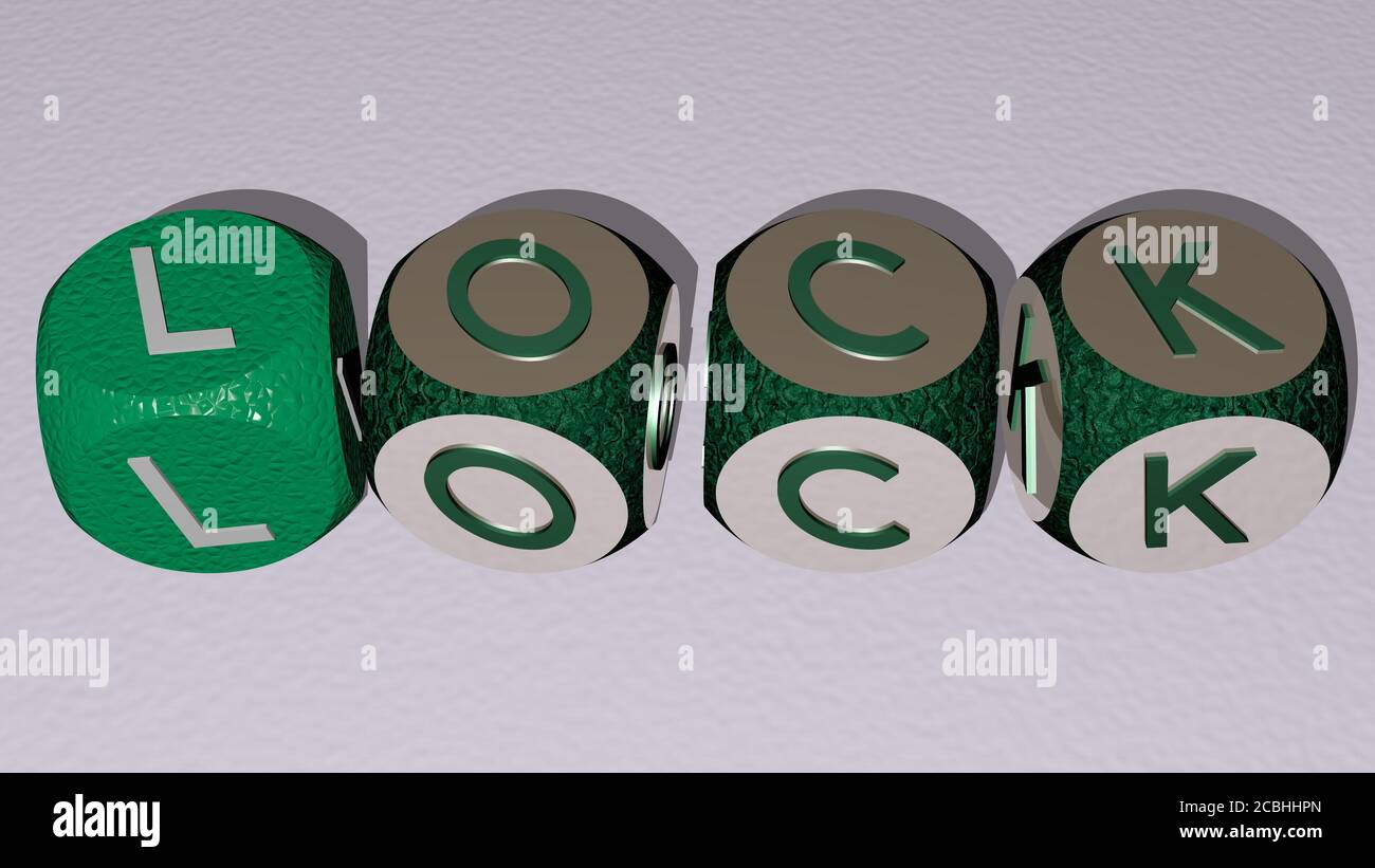 crosswords of lock arranged by cubic letters on a mirror floor, concept