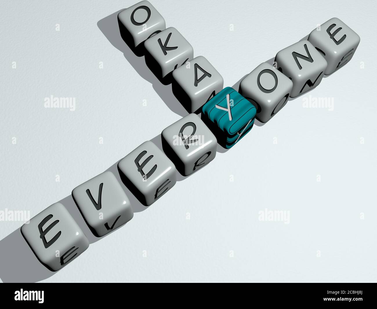 EVERYONE OKAY crossword by cubic dice letters 3D illustration for EVERYONE OKAY crossword by cubic dice letters 3D illustration for
