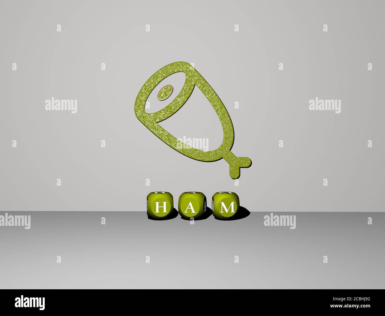 3D representation of ham with icon on the wall and text arranged by ...