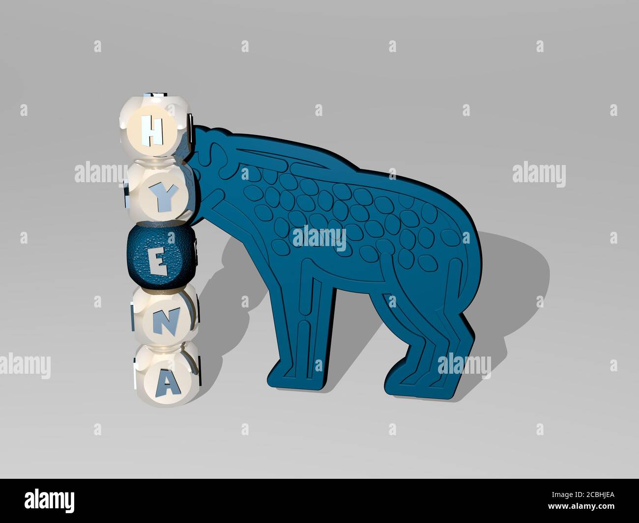 3D representation of HYENA with icon on the wall and text arranged by