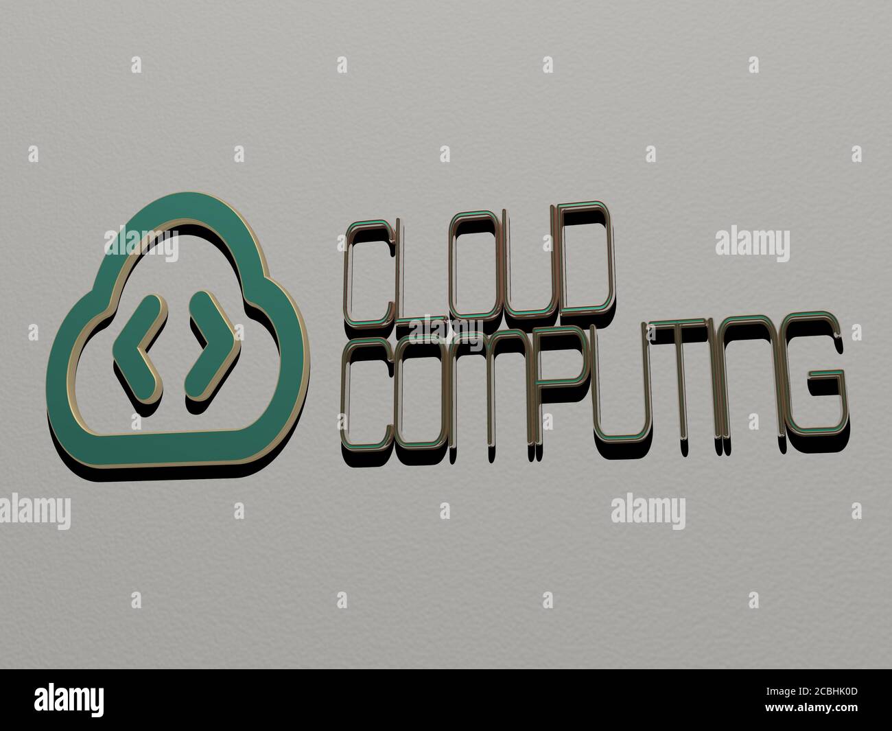cloud computing icon and text on the wall - 3D illustration for ...