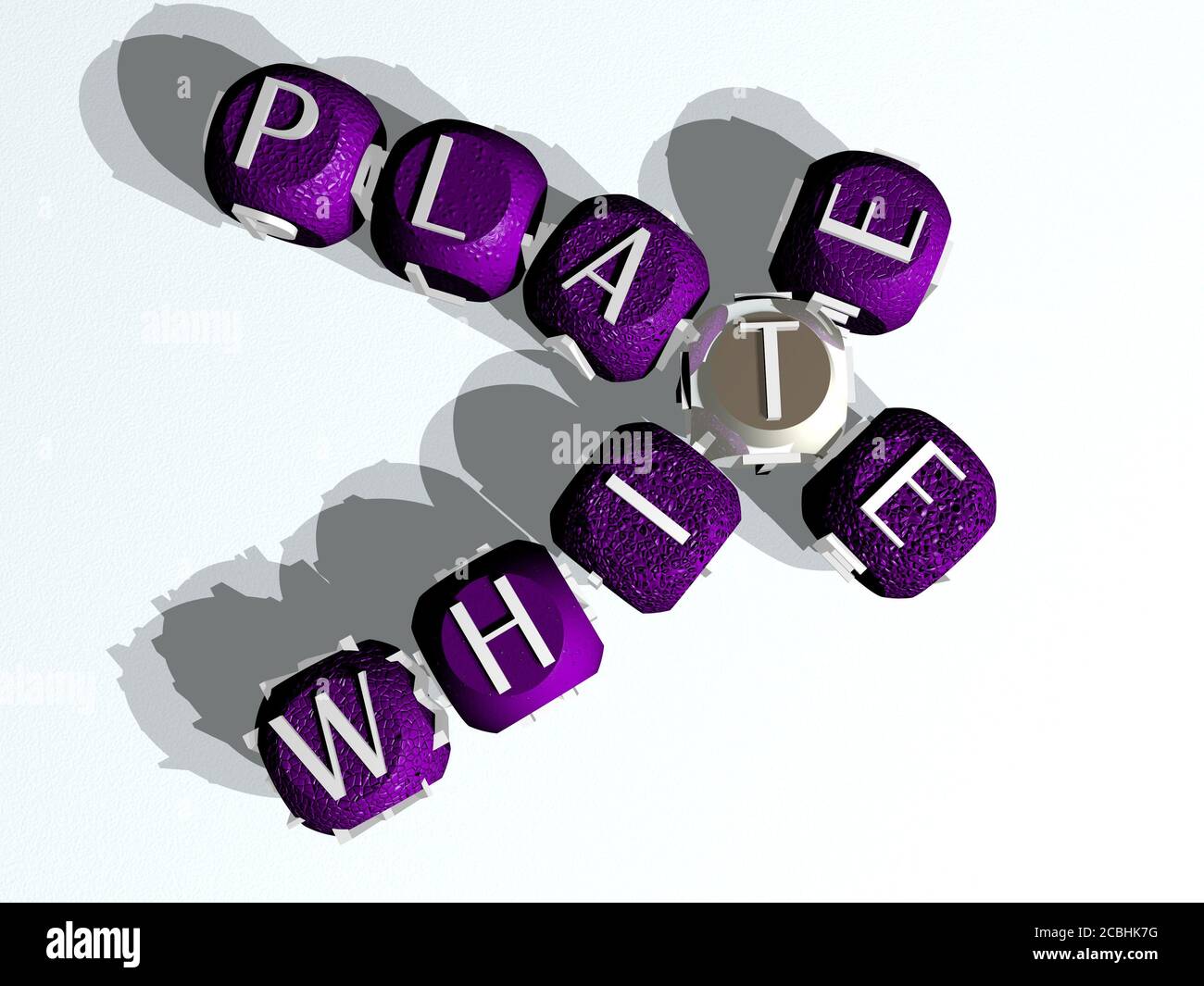 white plate crossword of curved text made of individual letters - 3D illustration for background and isolated Stock Photo