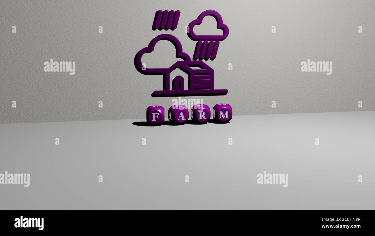 farm 3D icon on the wall and text of cubic alphabets on the floor - 3D ...