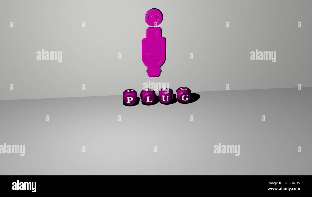 plug 3D icon on the wall and text of cubic alphabets on the floor - 3D ...