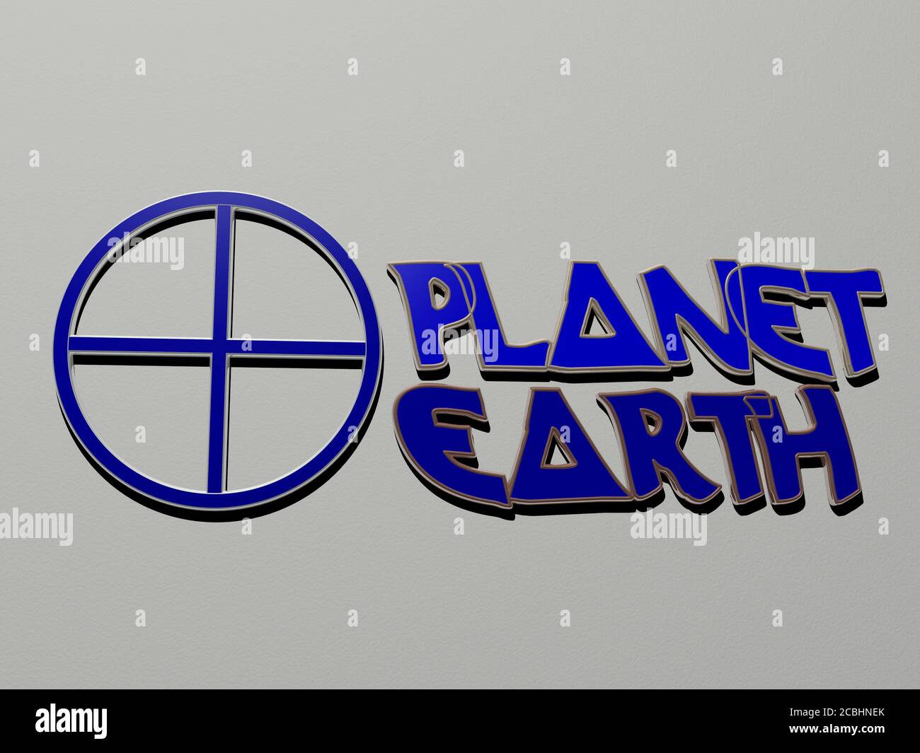 planet earth icon and text on the wall - 3D illustration for background ...