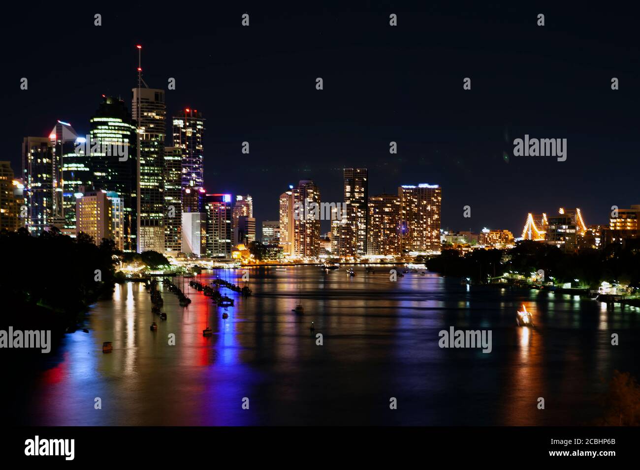 Long exposure photo of Brisbane skyline at night Stock Photo - Alamy