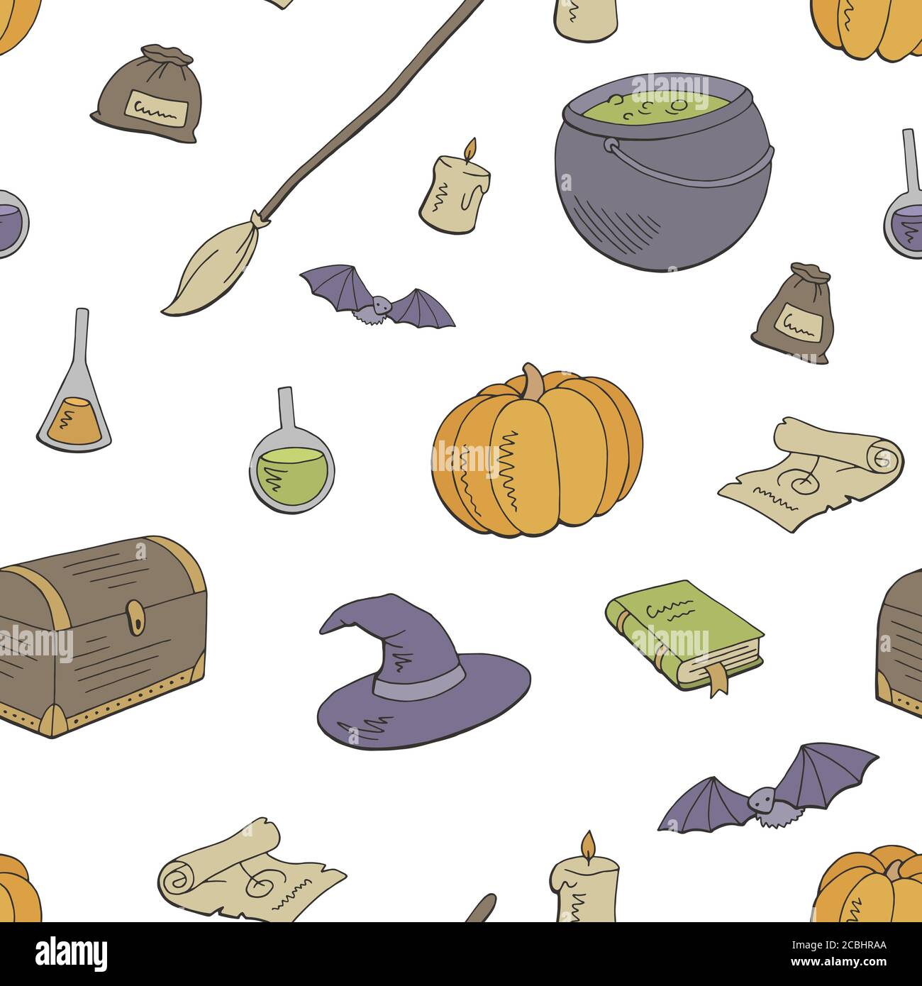 Witch graphic color seamless pattern background illustration vector Stock Vector