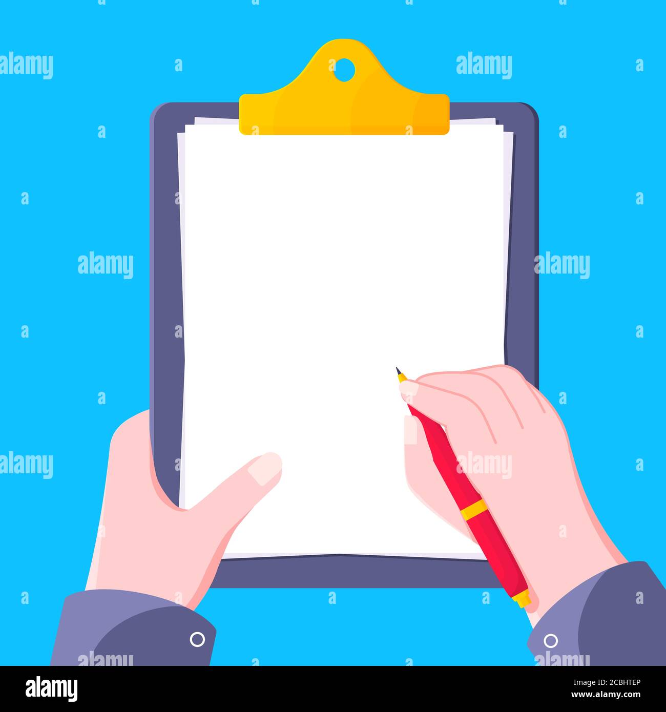 Hand hold clipboard with blank form flat style design icon sign vector ...