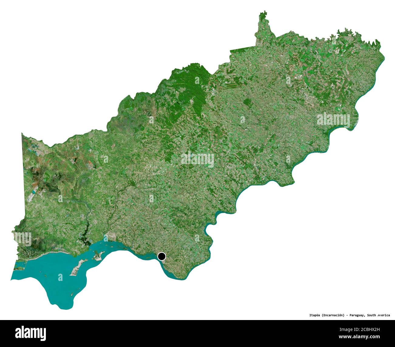 Shape of Itapúa, department of Paraguay, with its capital isolated on ...