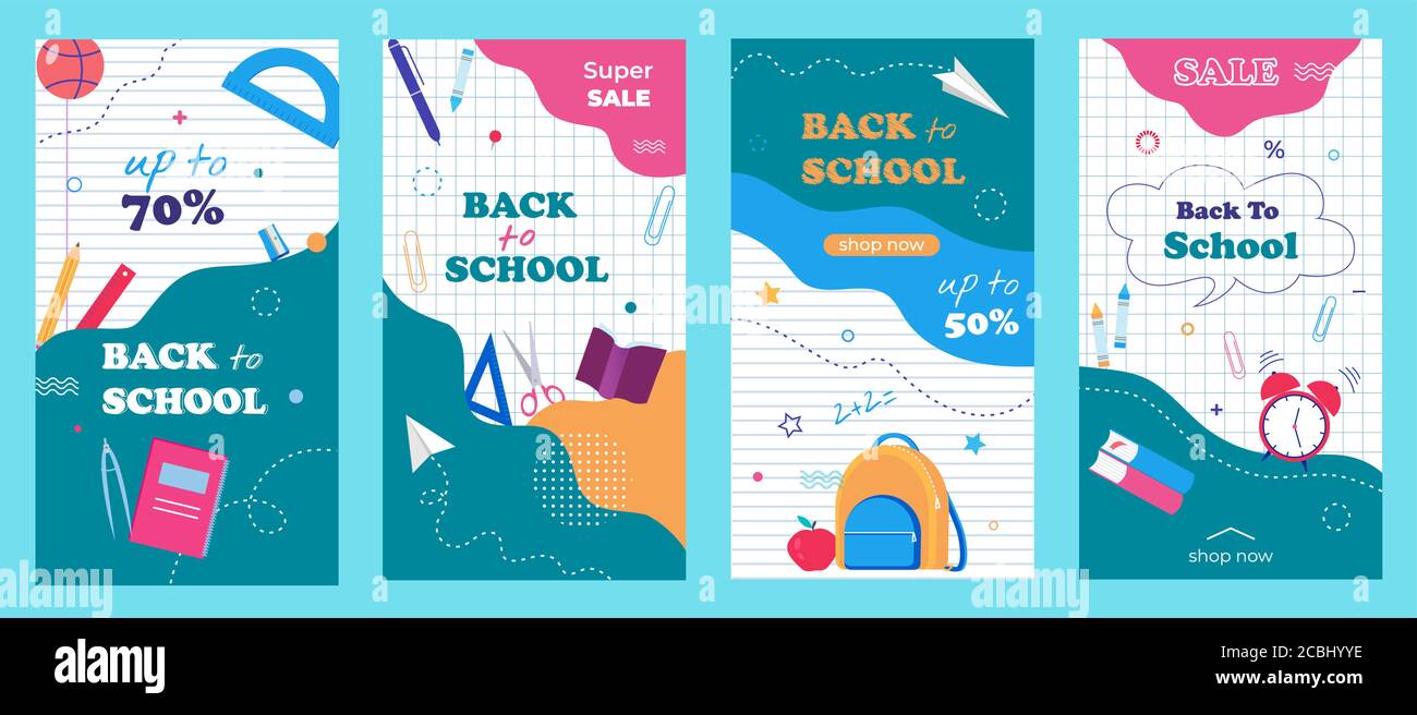 Back to school Stories template for social media, apps, print. Stock Vector