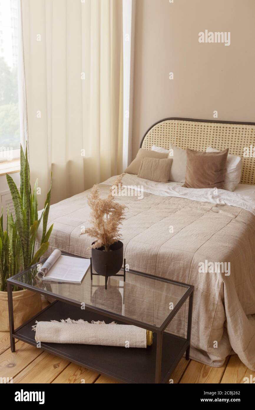 Interior of cozy light bedroom Stock Photo Alamy