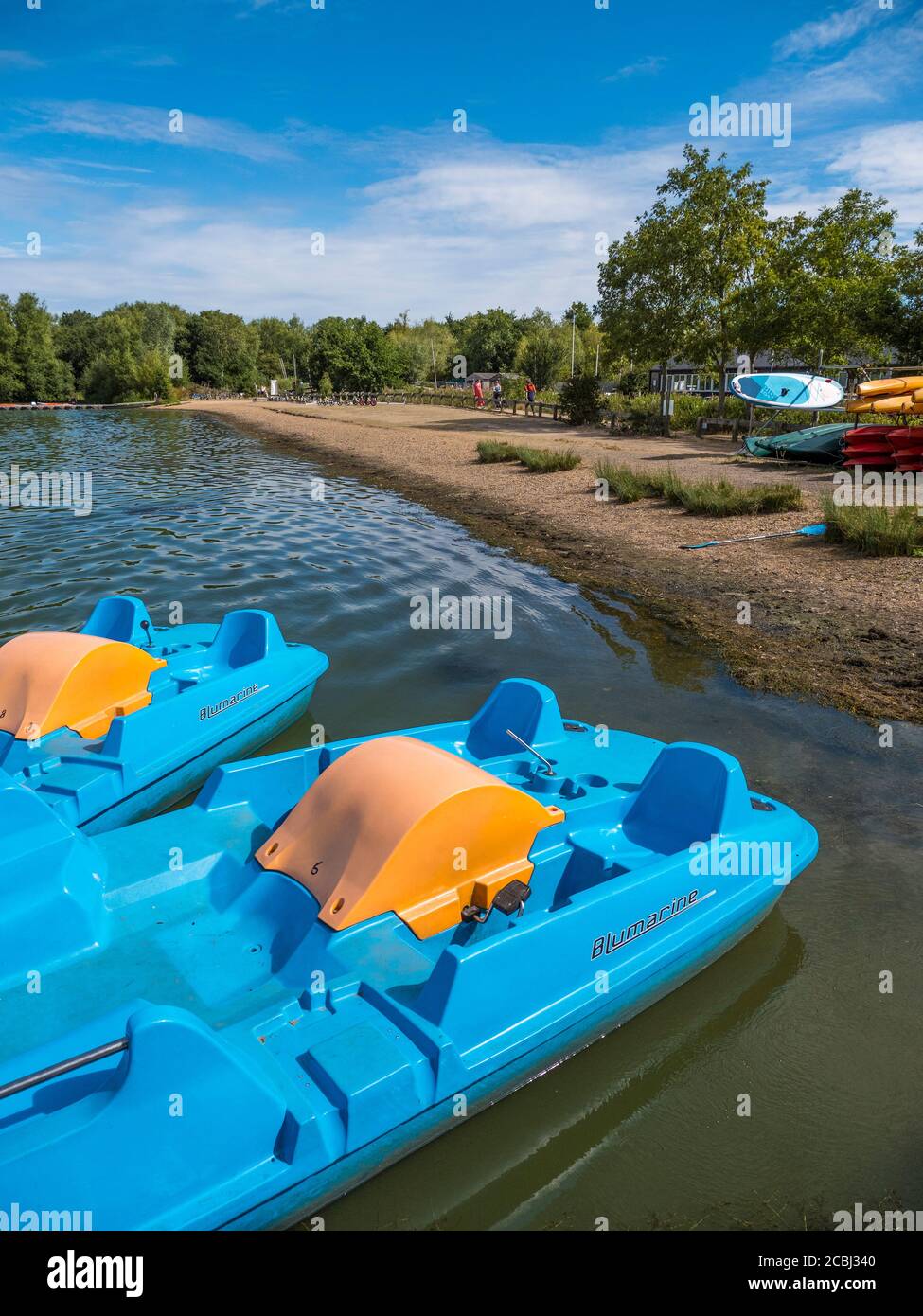 Pedalos, Boats, Dinton Pastures Country Park, Wokingham, Berkshire, England, UK, GB Stock Photo