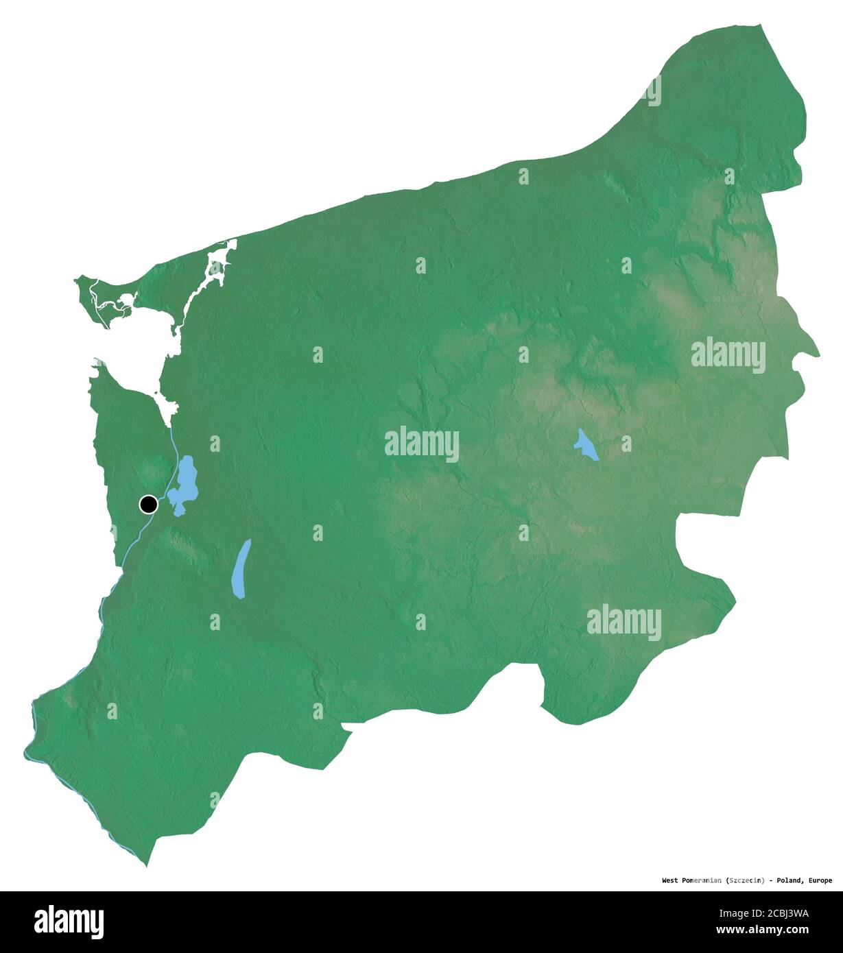 Shape of West Pomeranian, voivodeship of Poland, with its capital