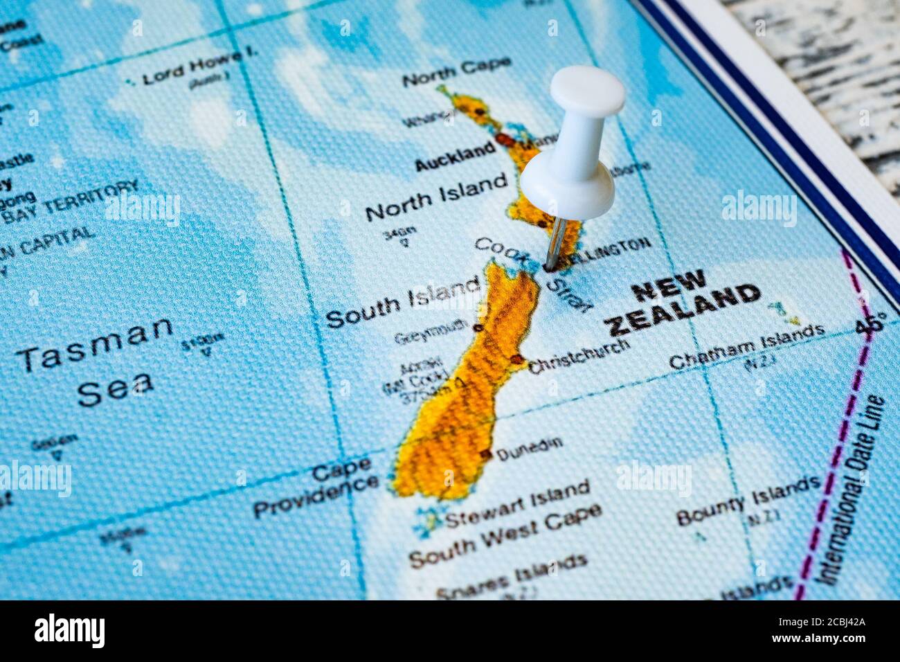 New Zealand On Map With Pin Wellington Stock Photo Alamy