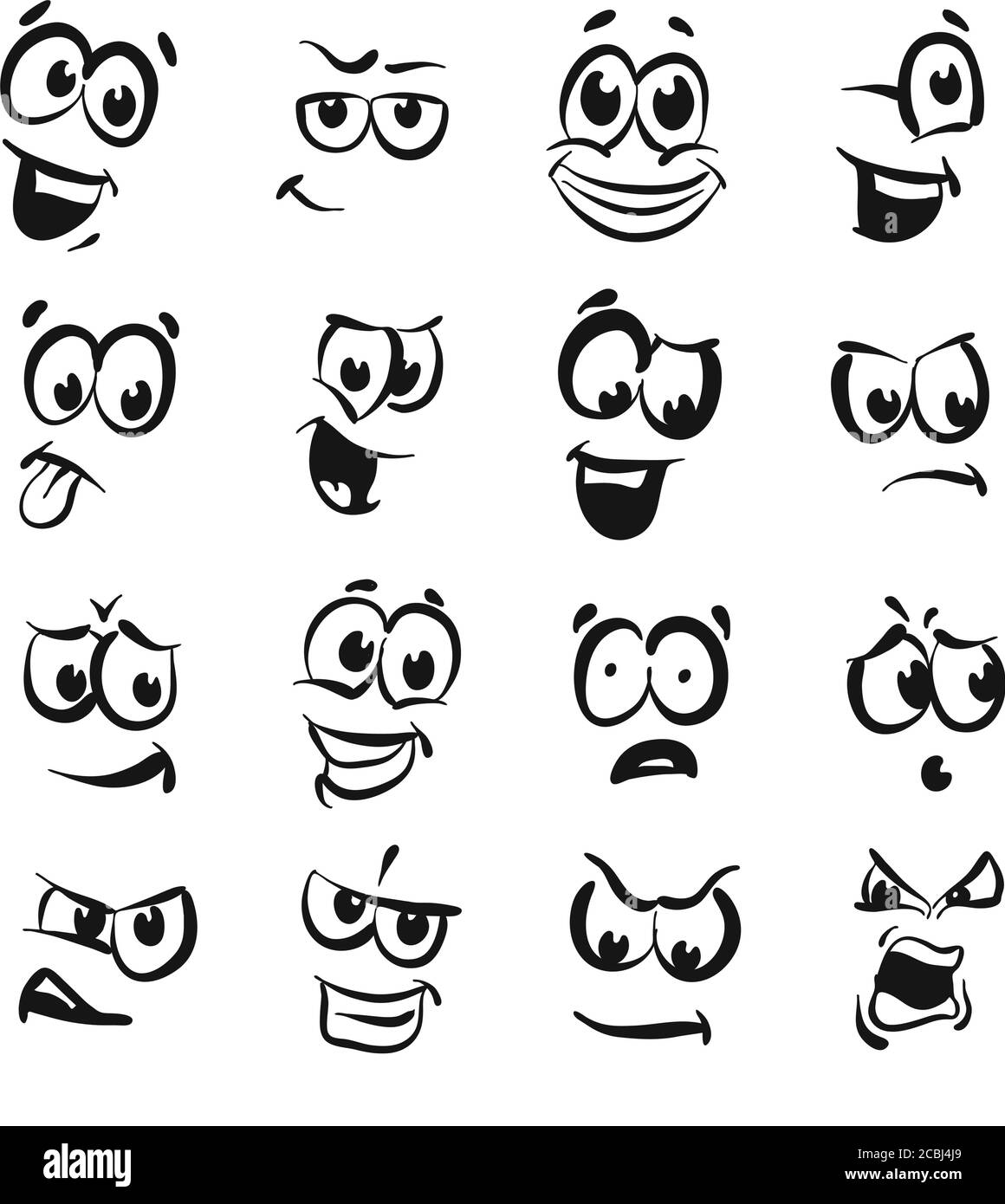 smiling faces icons set . Black and white hand drawn illustration. Icon ...