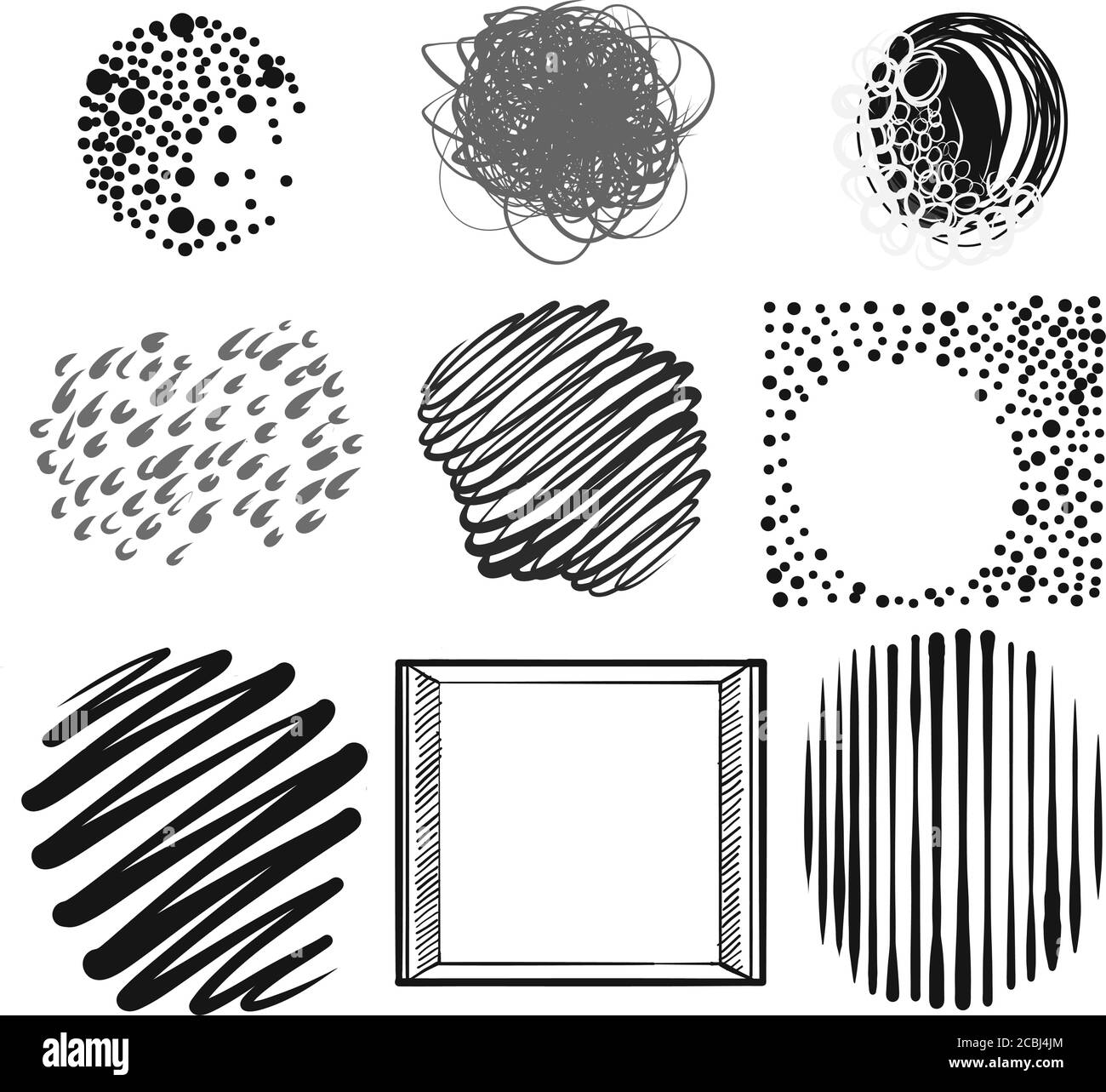 set of roundy dots and lines . Black and white hand drawn illustration. Icon sign for print and labelling. Stock Vector