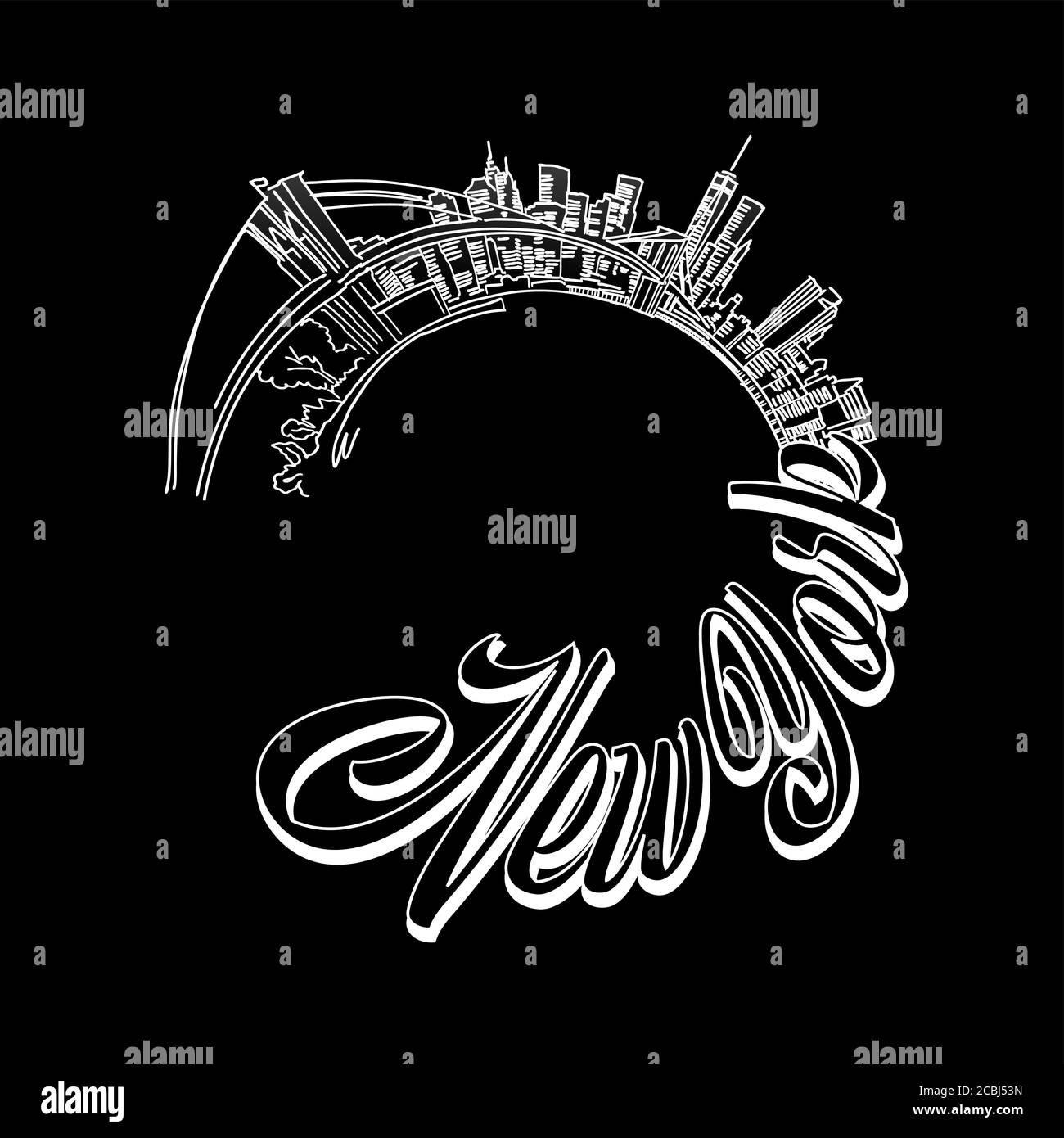 New York skyline drawing . Black and white hand drawn illustration ...
