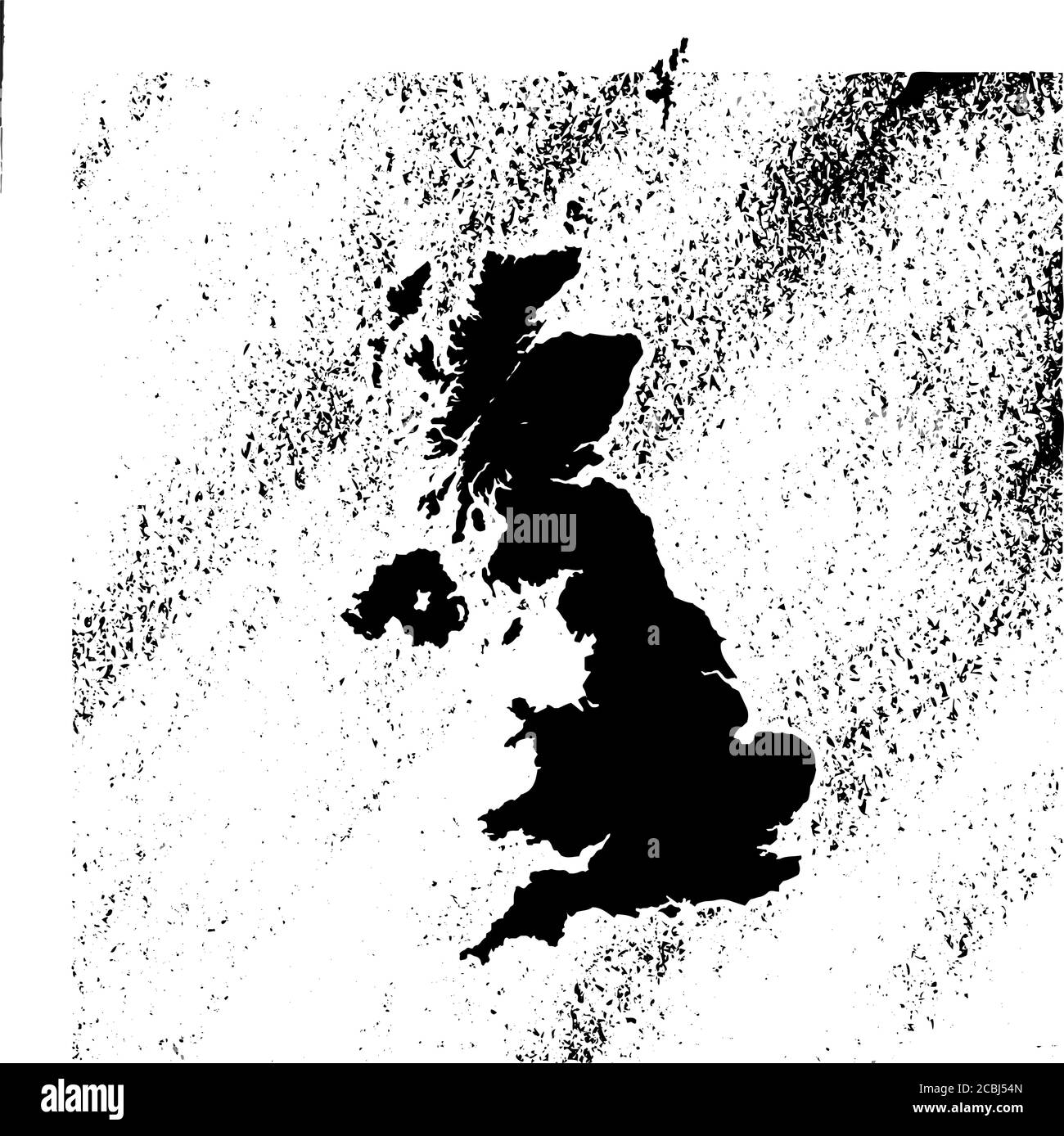 UK map on vintage background. Black and white hand drawn illustration. Icon sign for print and labelling. Stock Vector