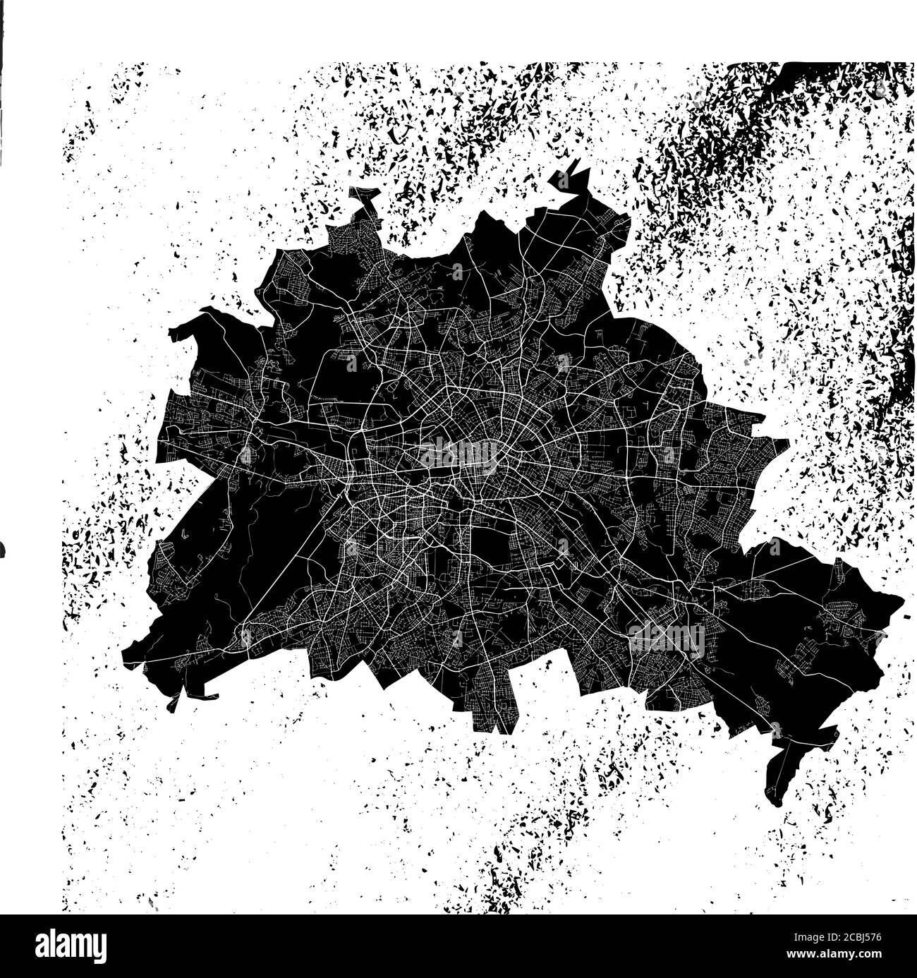 Berlin map on vintage background. Black and white hand drawn illustration. Icon sign for print and labelling. Stock Vector