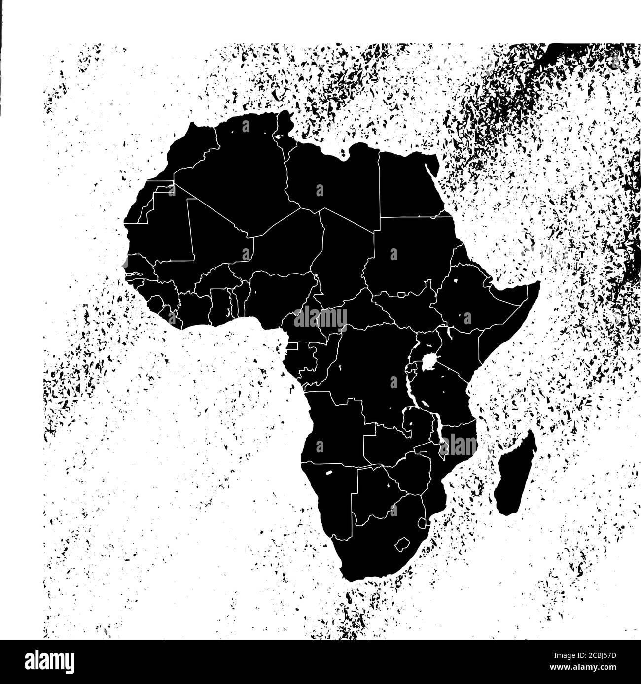 Africa map on vintage background. Black and white hand drawn illustration. Icon sign for print and labelling. Stock Vector
