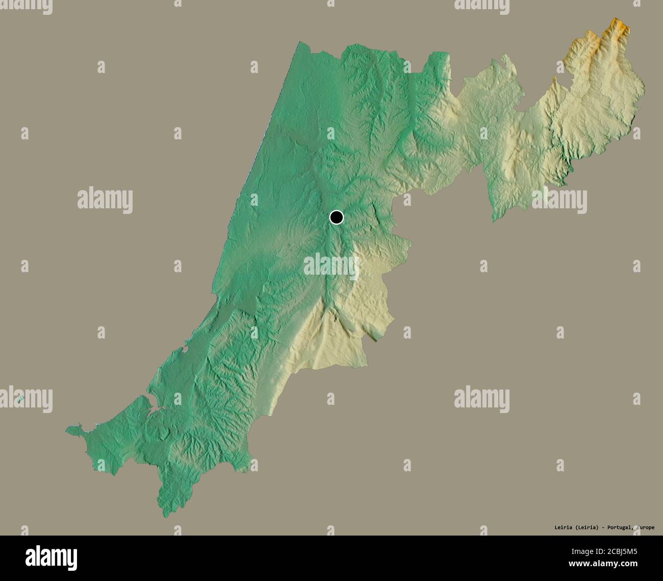 Shape of Leiria, district of Portugal, with its capital isolated on a