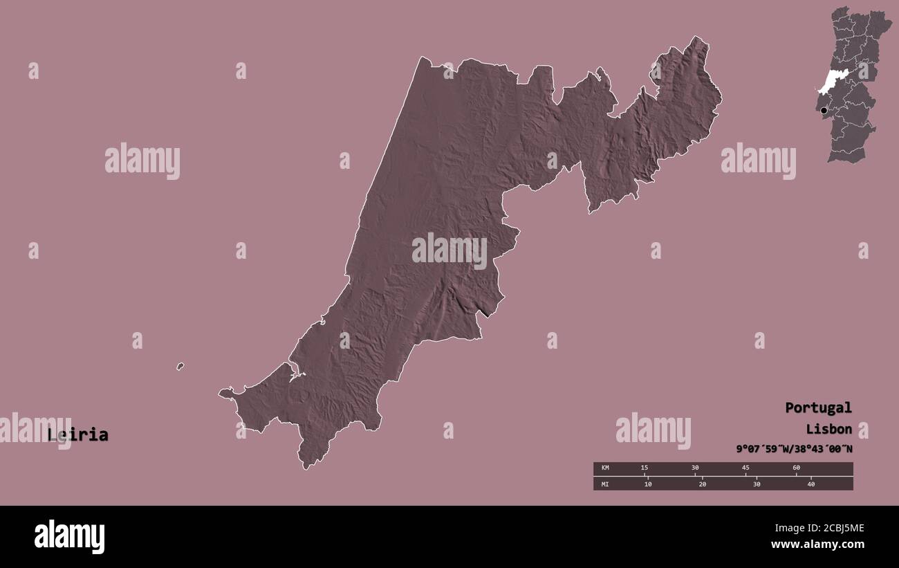 Shape of Leiria, district of Portugal, with its capital isolated on