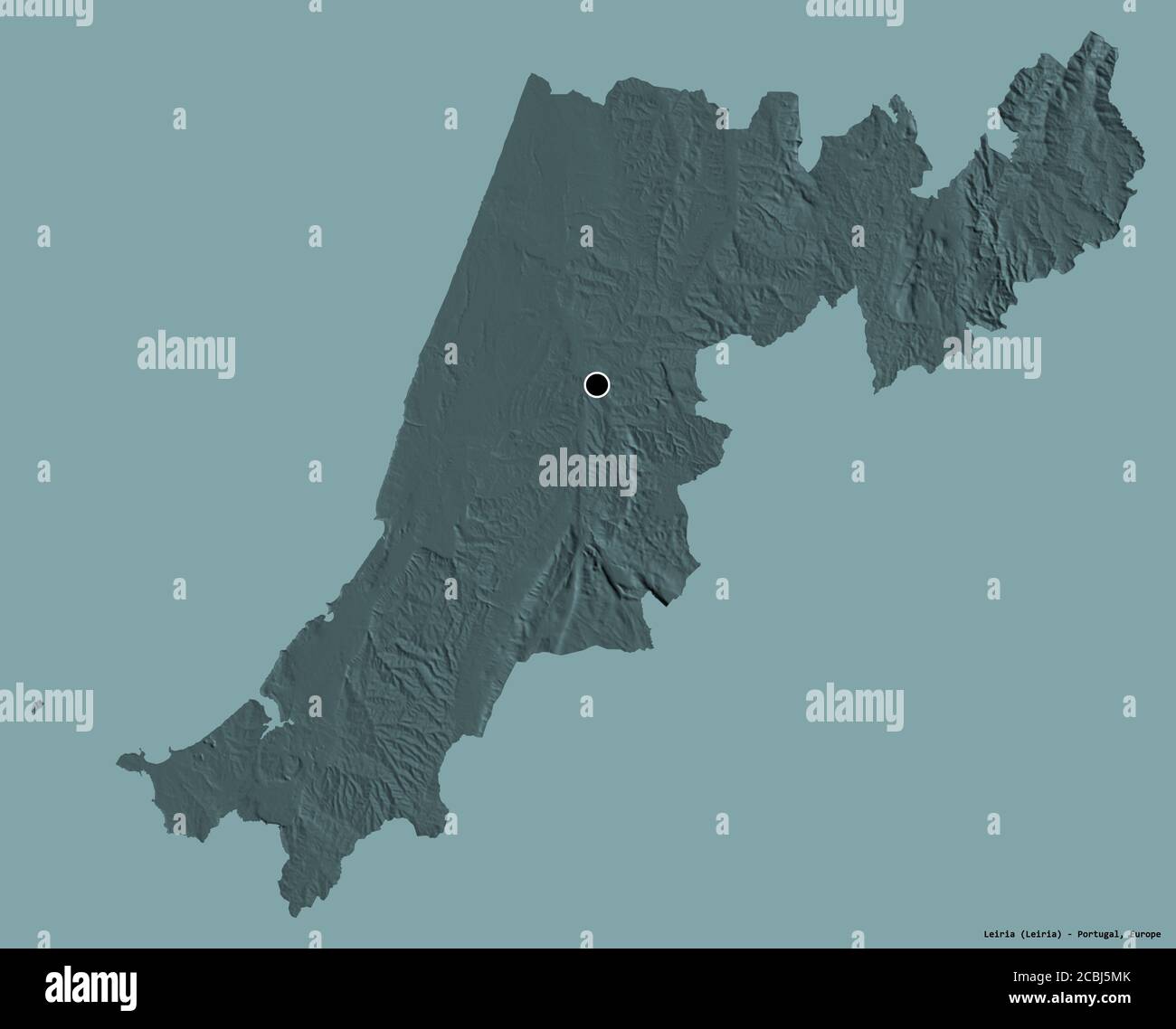 Shape of Leiria, district of Portugal, with its capital isolated on a