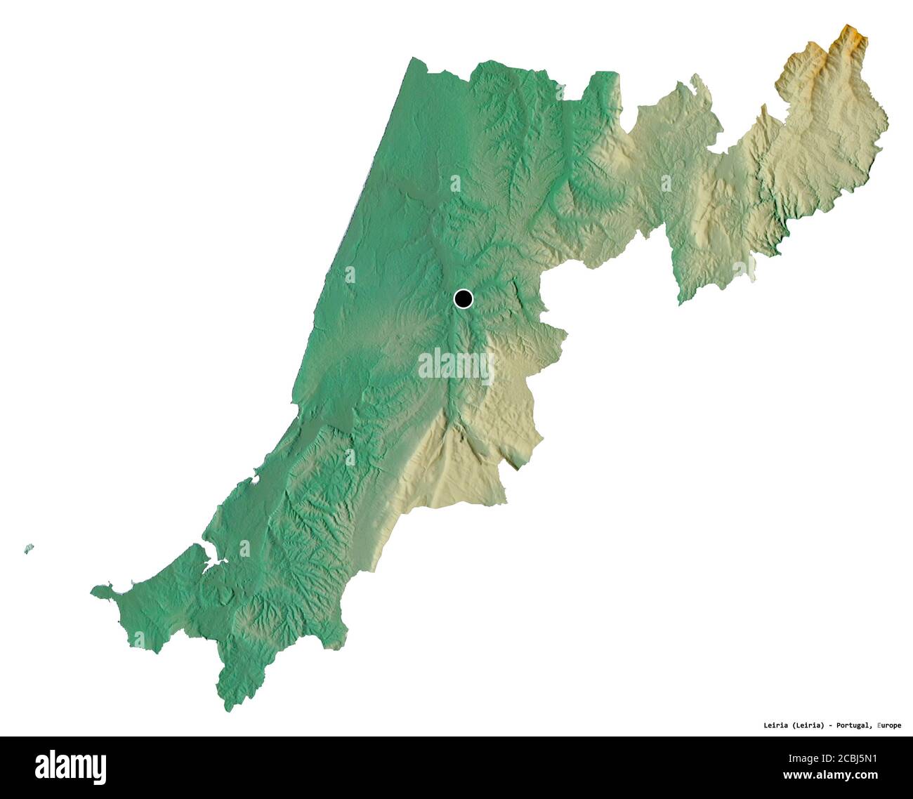 Shape of Leiria, district of Portugal, with its capital isolated on