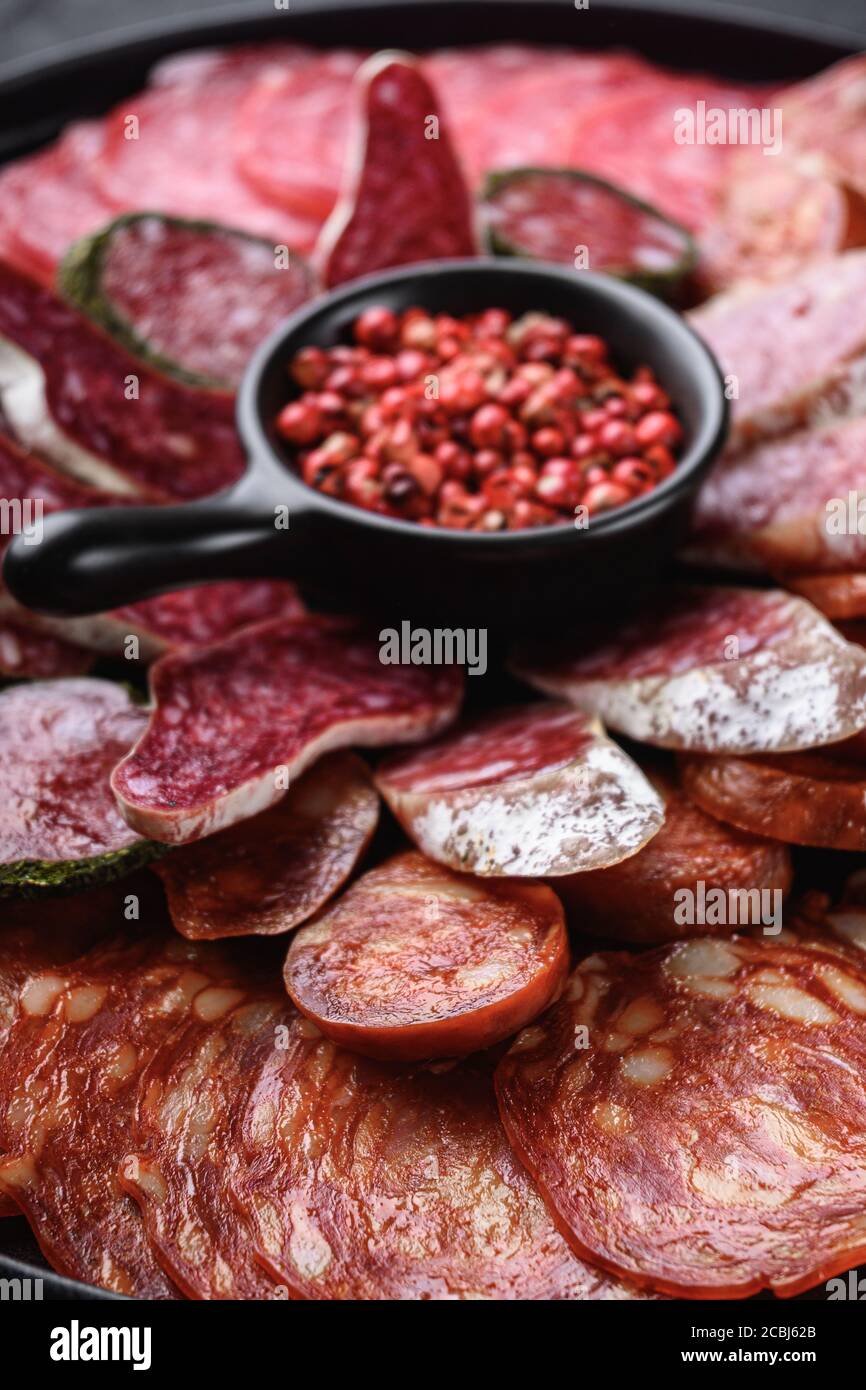Spanish cold meat plate, chorizo, fuet, lomo,longaniza and salchichon