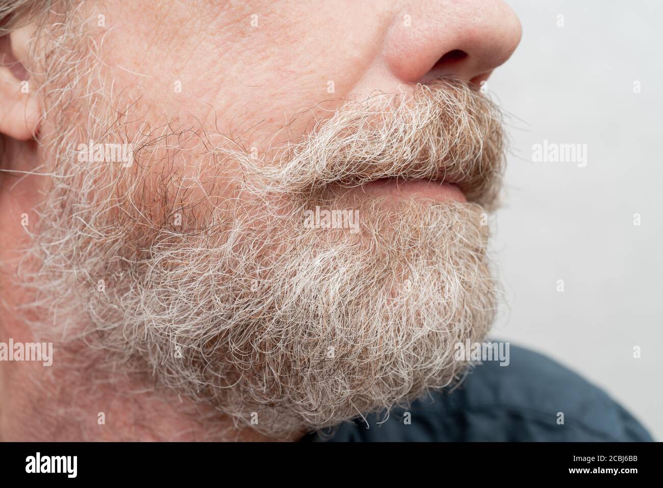 A gray beard and a twisted mustache of an old hipster Stock Photo